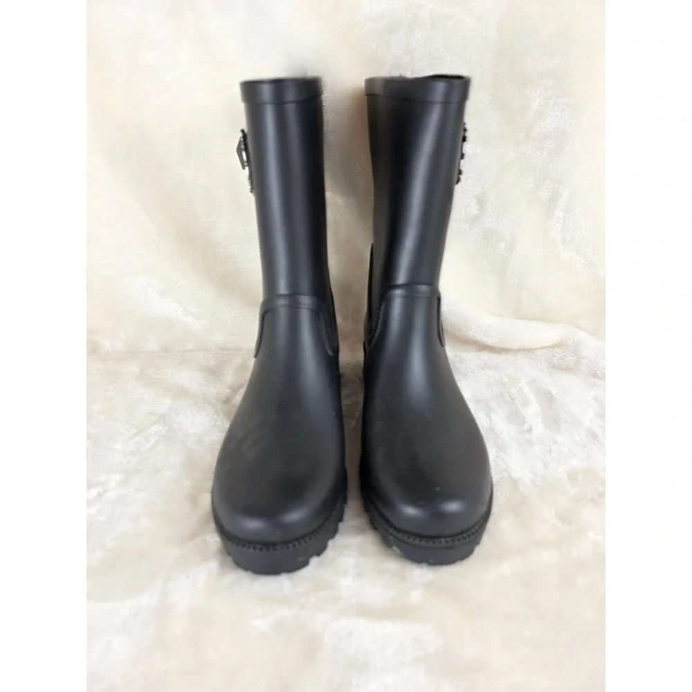 Time and Tru Womens Black Rubber‎ Buckle Rain Boots Size 7